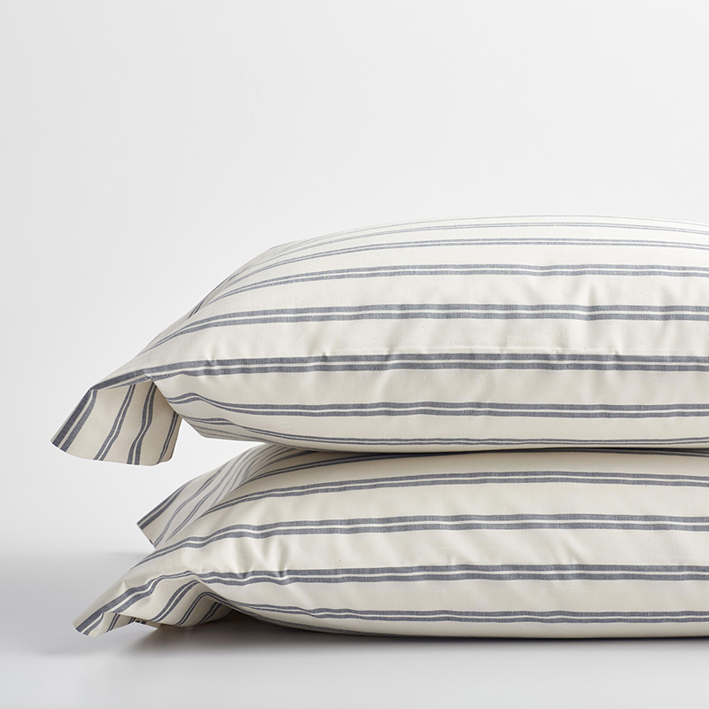 The Company Store Narrow Stripe Classic Cool Cotton Percale Pillowcase Set In Blue