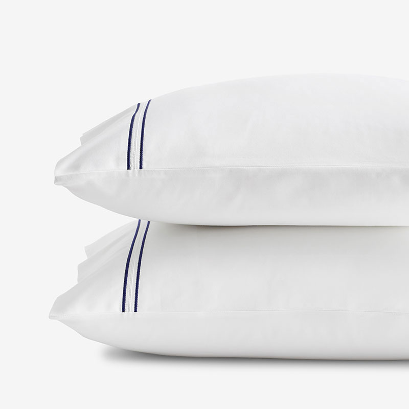 The Company Store Dorset Stripe Luxe Smooth Egyptian Cotton Sateen Pillowcase Set In Blue/white