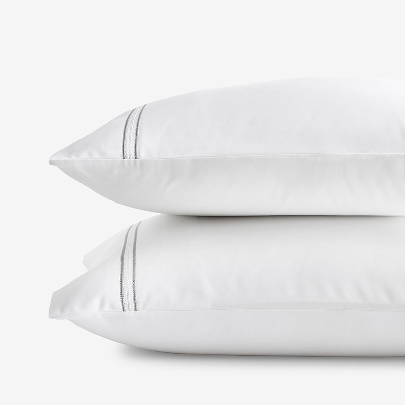The Company Store Dorset Stripe Luxe Smooth Egyptian Cotton Sateen Pillowcase Set In Gray/white