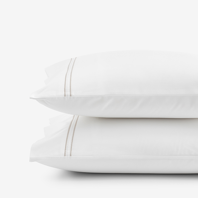 The Company Store Dorset Stripe Luxe Smooth Egyptian Cotton Sateen Pillowcase Set In Beige/white