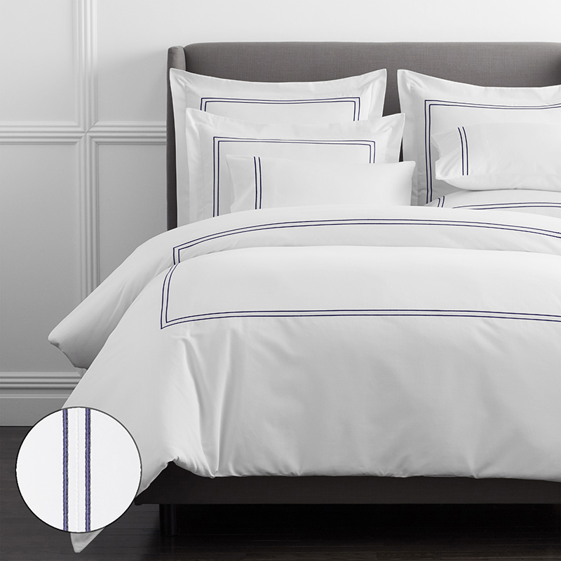 The Company Store Dorset Stripe Luxe Smooth Egyptian Cotton Sateen Duvet Cover In Blue/white