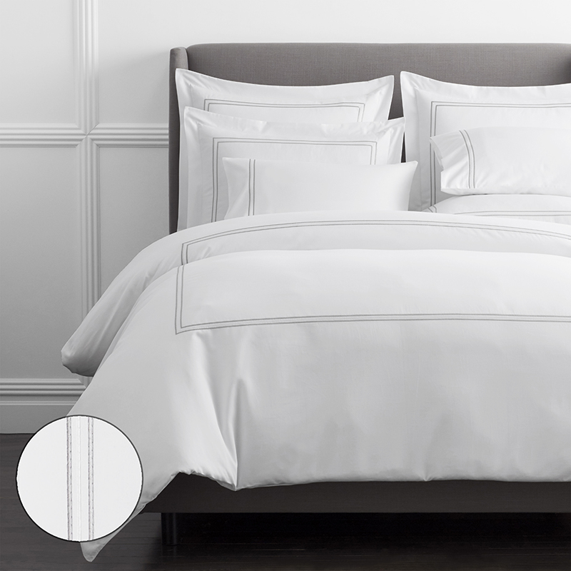 The Company Store Dorset Stripe Luxe Smooth Egyptian Cotton Sateen Duvet Cover In Gray/white
