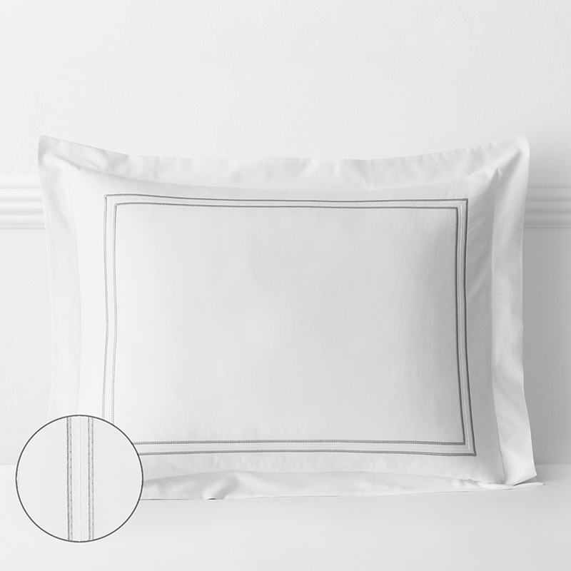 The Company Store Dorset Stripe Luxe Smooth Egyptian Cotton Sateen Sham In Gray/white