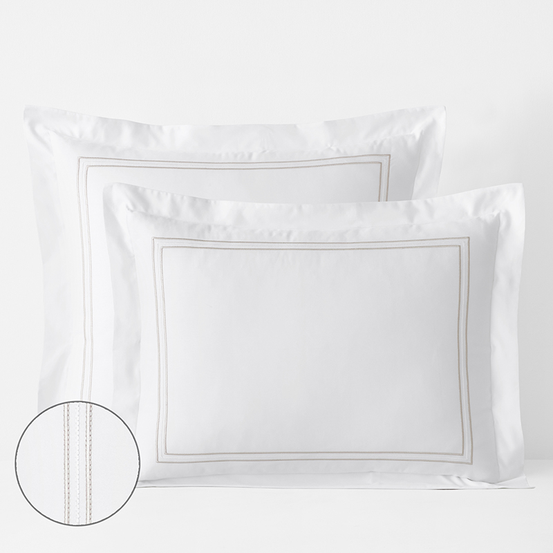 The Company Store Dorset Stripe Luxe Smooth Egyptian Cotton Sateen Sham In Beige/white