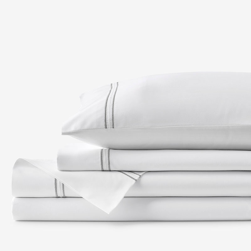 The Company Store Dorset Stripe Luxe Smooth Egyptian Cotton Sateen Bed Sheet Set In Gray/white
