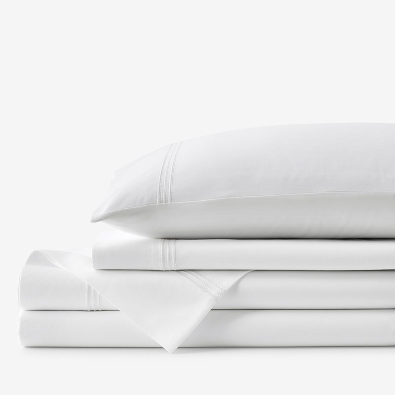 The Company Store Dorset Stripe Luxe Smooth Egyptian Cotton Sateen Bed Sheet Set In White