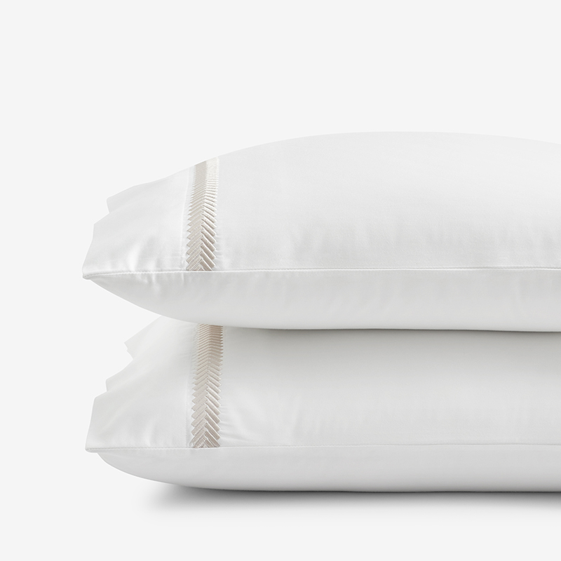 The Company Store Hewett Luxe Smooth Egyptian Cotton Sateen Pillowcase Set In Beige/white
