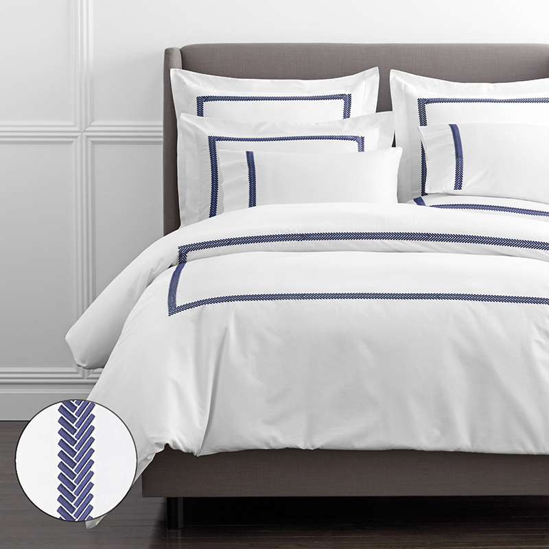 The Company Store Hewett Luxe Smooth Egyptian Cotton Sateen Duvet Cover In Blue/white