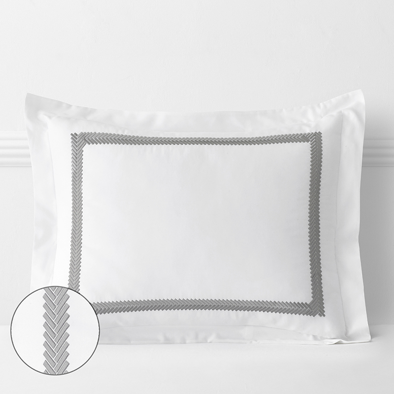 The Company Store Hewett Luxe Smooth Egyptian Cotton Sateen Sham In Gray/white