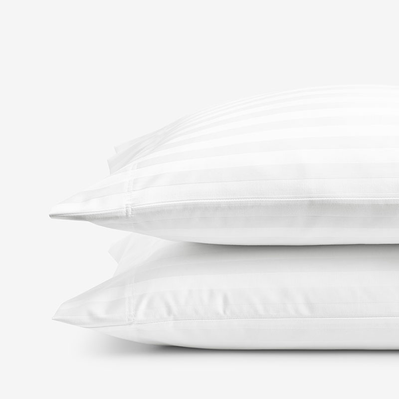 The Company Store Dobby Stripe Classic Smooth Wrinkle-free Sateen Pillowcase Set In White