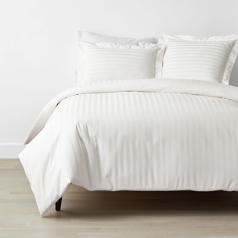 The Company Store Dobby Stripe Classic Smooth Wrinkle-free Sateen Bed Duvet Cover In Ivory