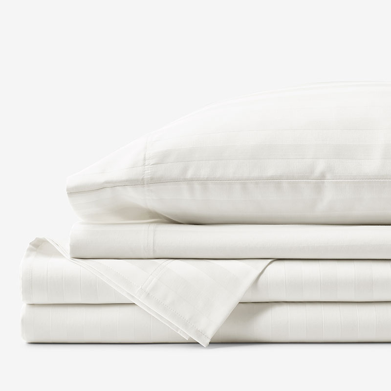 THE COMPANY STORE DOBBY STRIPE CLASSIC SMOOTH WRINKLE-FREE SATEEN BED SHEET SET 