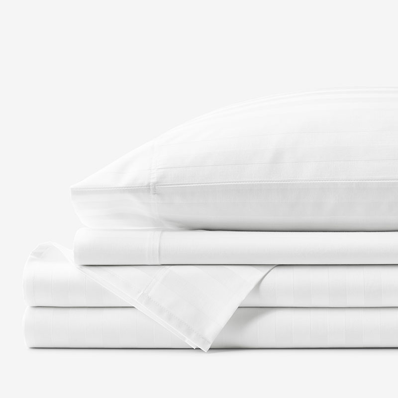 The Company Store Dobby Stripe Classic Smooth Wrinkle-free Sateen Bed Sheet Set In White