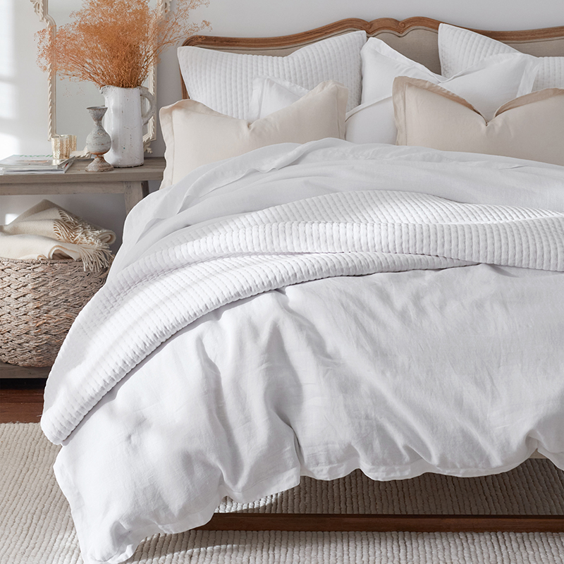 Premium Breathable Relaxed Linen Duvet Cover - White, King/Cal King