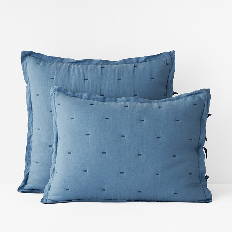 The Company Store Reversible Premium Breathable Relaxed Linen Quilted Sham In Denim Blue/blue