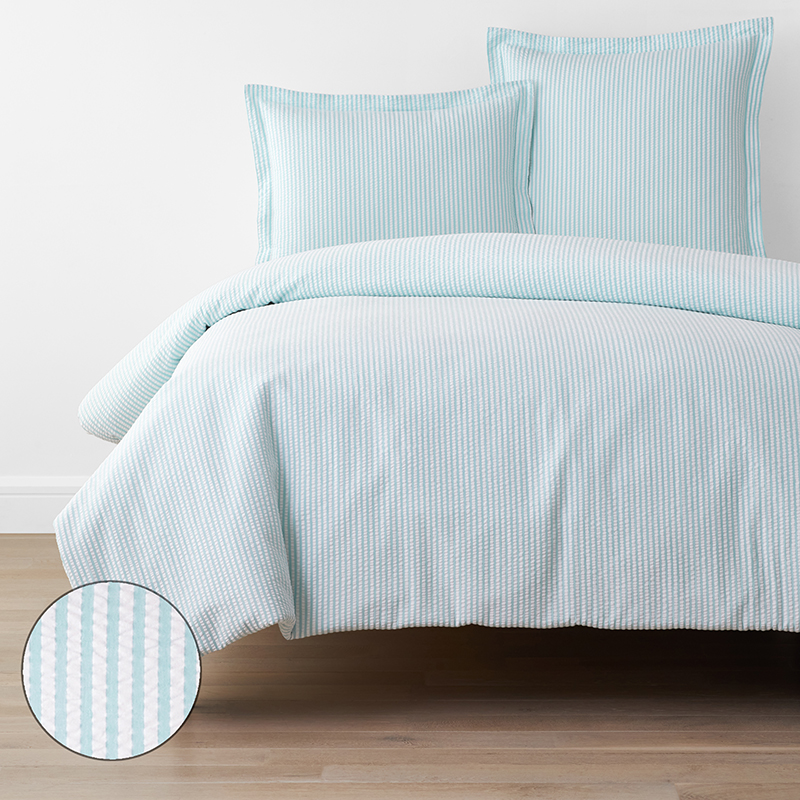 Baby Blue Striped Seersucker Duvet Cover