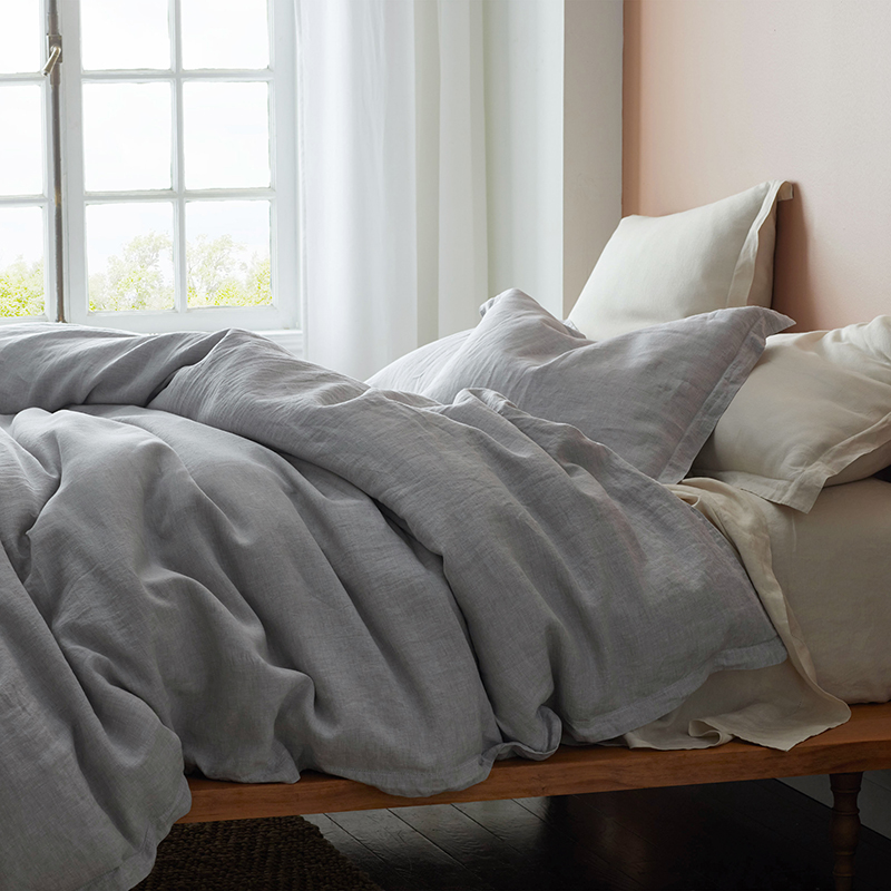Premium Breathable Relaxed Chambray Linen Duvet Cover - Gray, Full