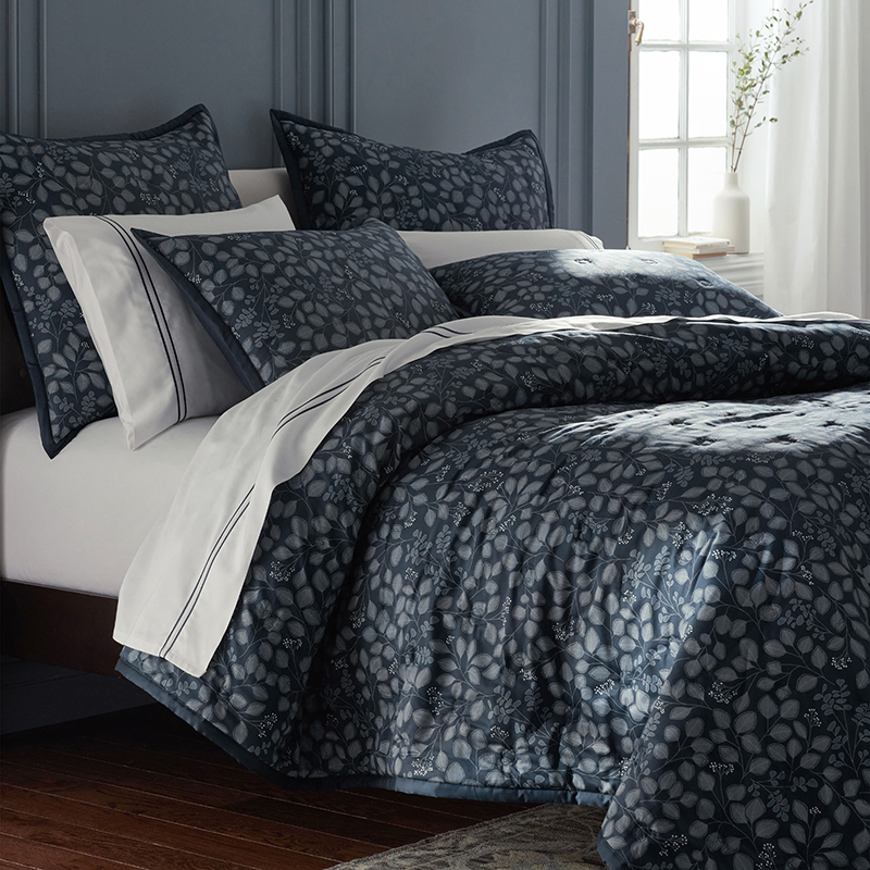Floral Buds Luxe Smooth Sateen Coverlet - Blue/Navy, Twin