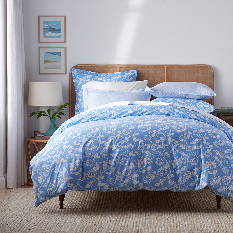 Myla Leaf Classic Cool Organic Cotton Percale Bed Duvet Cover - Blue, Twin XL