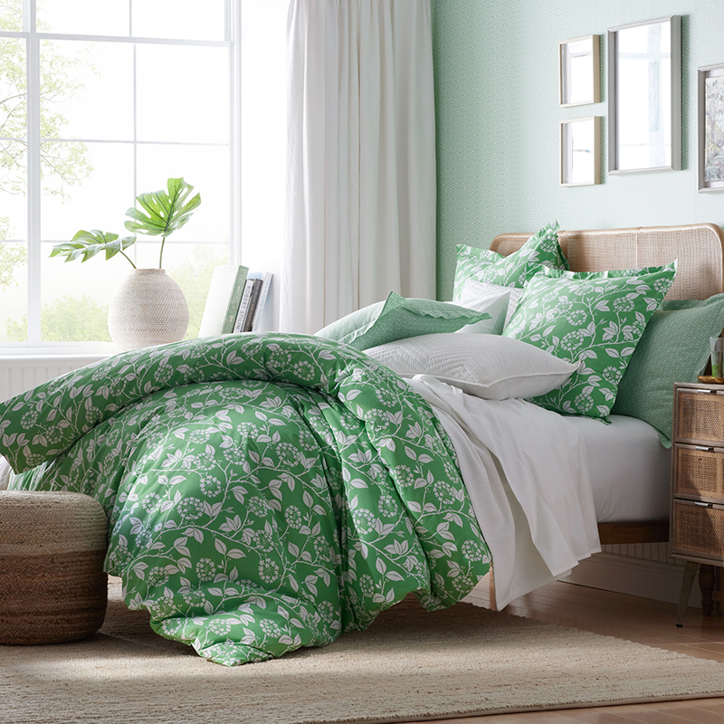 Myla Leaf Classic Cool Organic Cotton Percale Bed Duvet Cover - Green, Twin XL