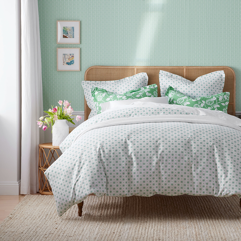 Myla Dots Classic Cool Organic Cotton Percale Bed Duvet Cover - Green Multi, Twin XL