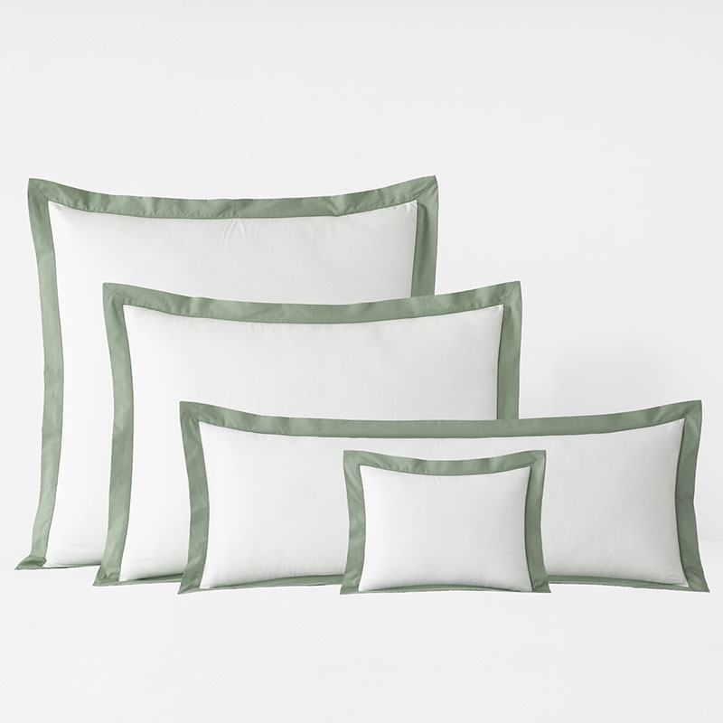 The Company Store Solid Border Classic Cool Cotton Percale Sham In Green/white