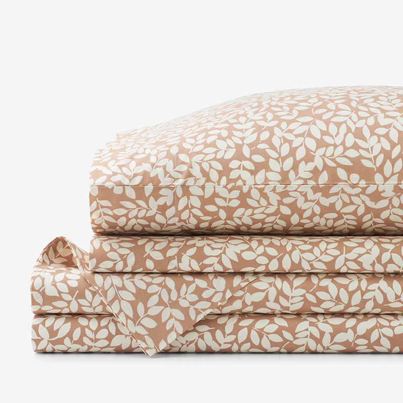 Remi Leaf Classic Crisp Cotton Percale Bed Sheet Set - Rust, Twin