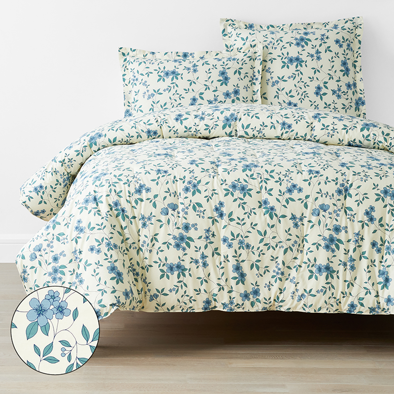 Remi Ditsy Floral Classic Cool Cotton Percale Comforters - Blue, Queen