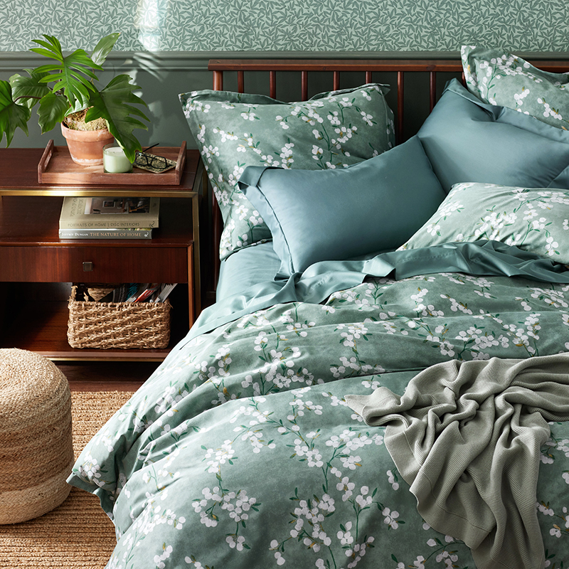 Maria Floral Classic Smooth Rayon Made From Bamboo Sateen Bed Duvet Cover  - Green Multi, Twin