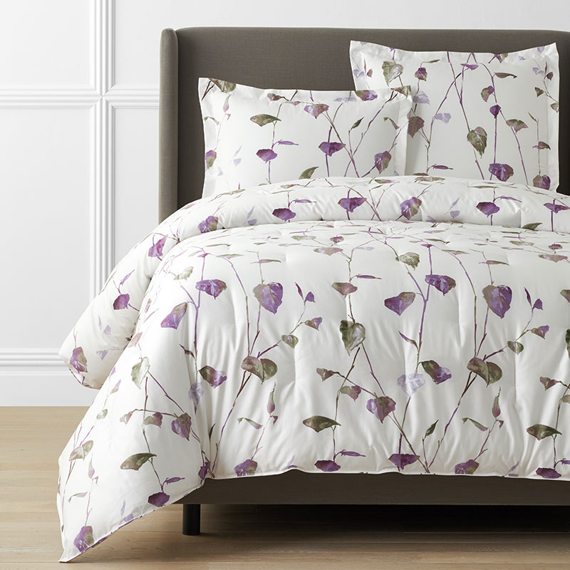 The Company Store Spring Leaf Premium Smooth Wrinkle-free Sateen Comforter In Green/ivory/purple