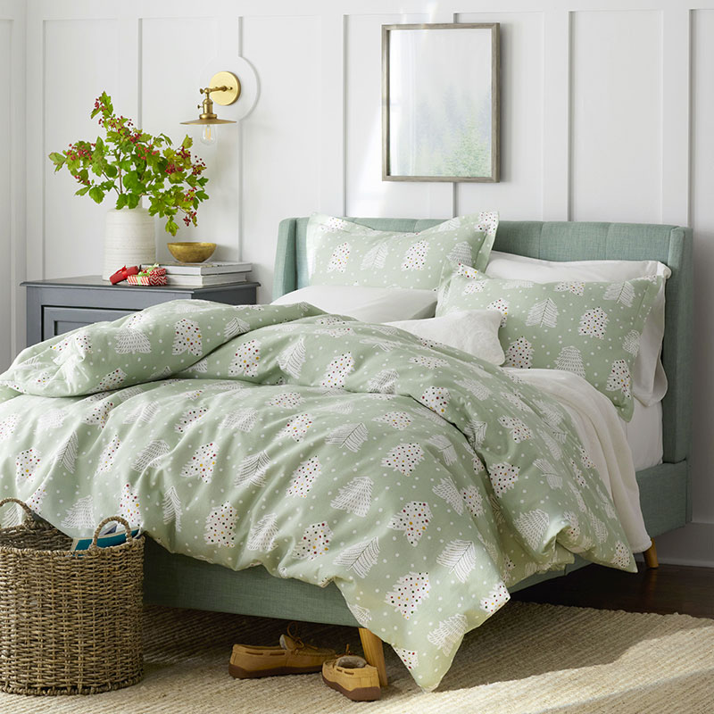 Snow Trees Premium Ultra-Cozy Cotton Flannel Duvet Cover - Green, Twin XL