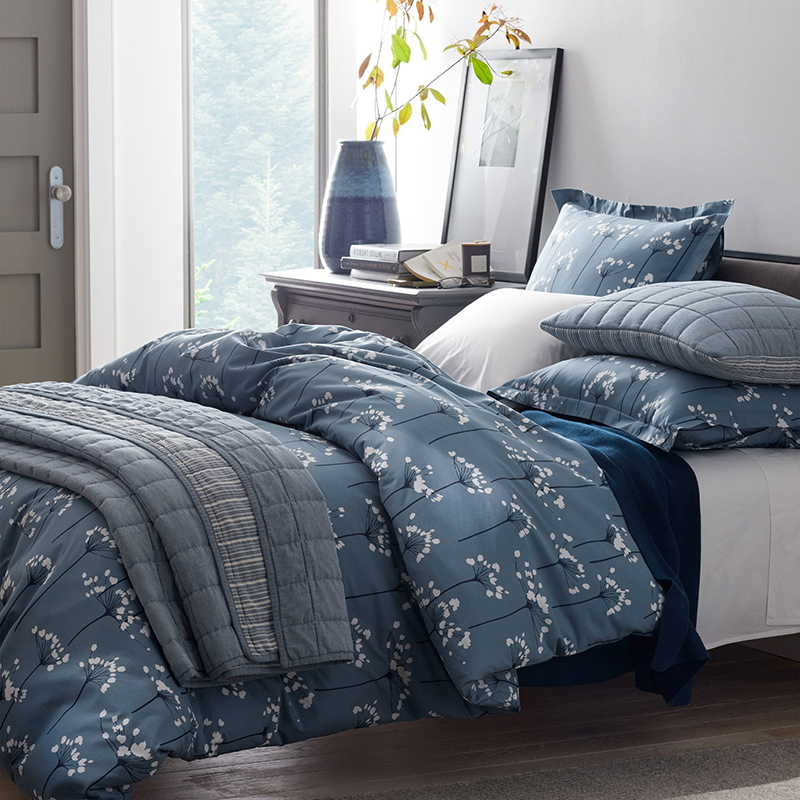 Dandelion Classic Cool Organic Cotton Percale Bed Duvet Cover - Blue Multi, Twin 