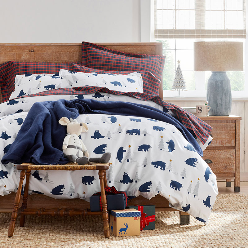Classic Cool Cotton Percale Duvet Cover - Holiday Bear, Twin/Twin XL
