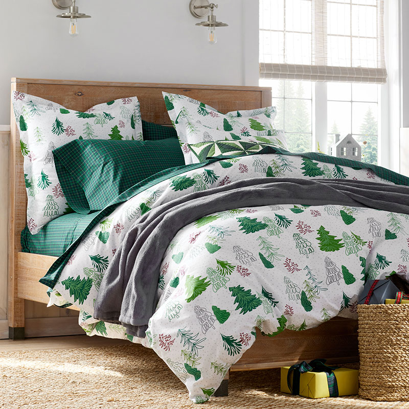 Classic Cool Cotton Percale Duvet Cover - Holiday Trees, Twin/Twin XL
