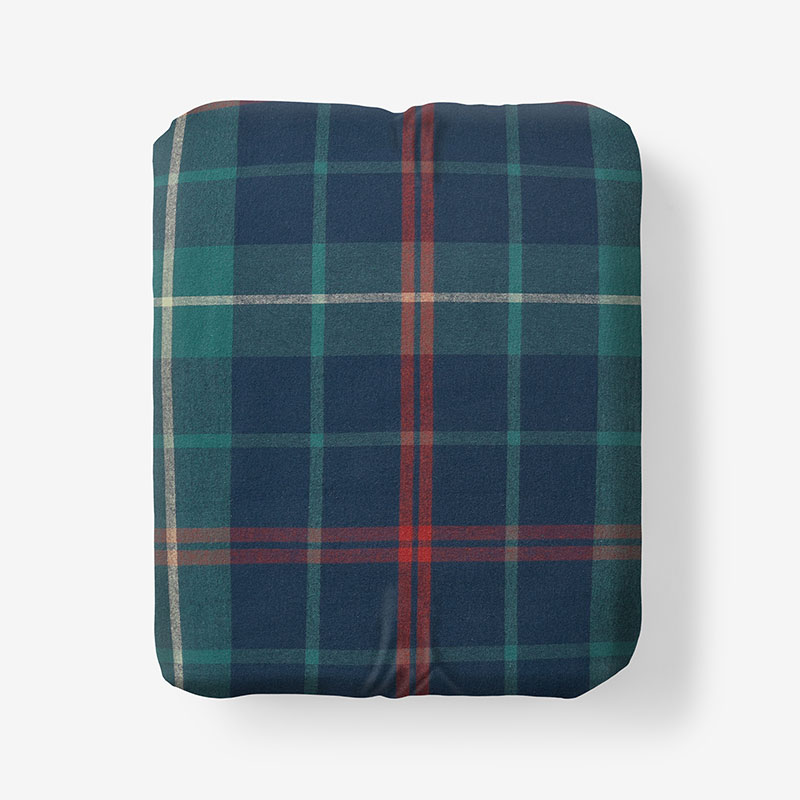 The Company Store Classic Plaid Ultra-cozy Cotton Velvet Flannel Fitted Bed Sheet In Blue/green