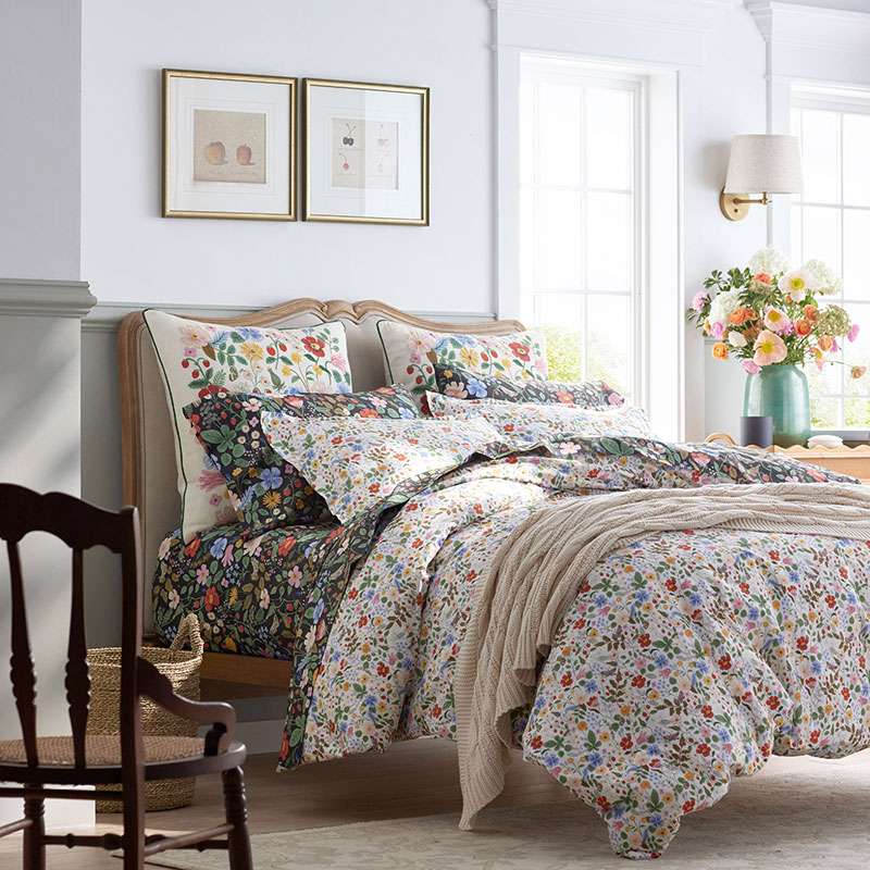 The Company Store Strawberry Fields Classic Cool Cotton Percale Duvet Cover In White