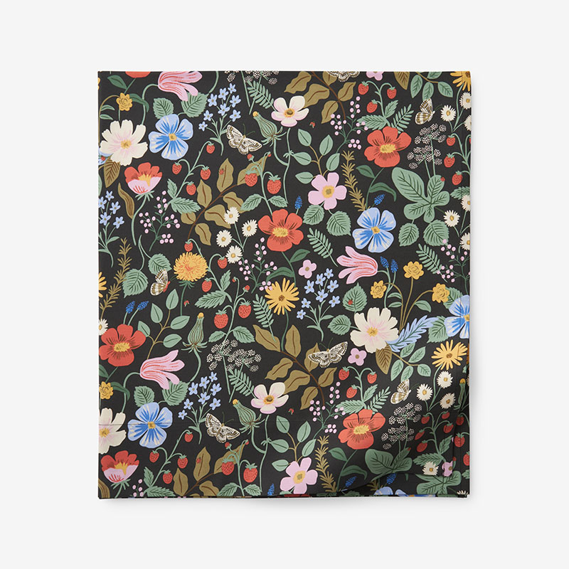 The Company Store Strawberry Fields Classic Cool Cotton Percale Flat Bed Sheet In Black