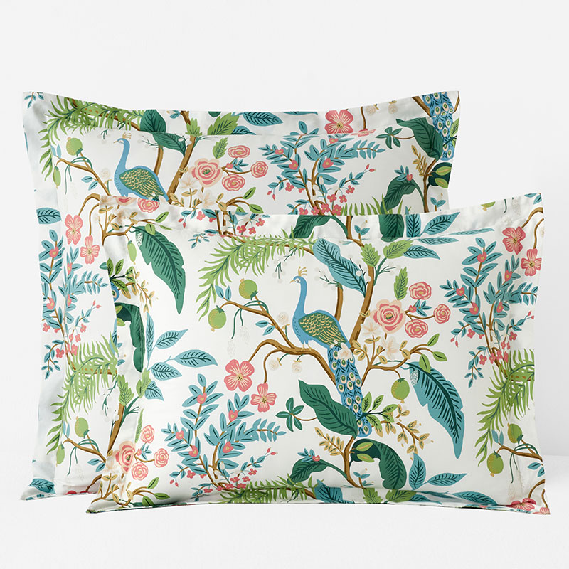 The Company Store Peacock Classic Smooth Sateen Sham In Green/ivory