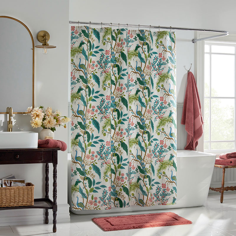 The Company Store Peacock Classic Smooth Sateen Shower Curtain In Green/ivory