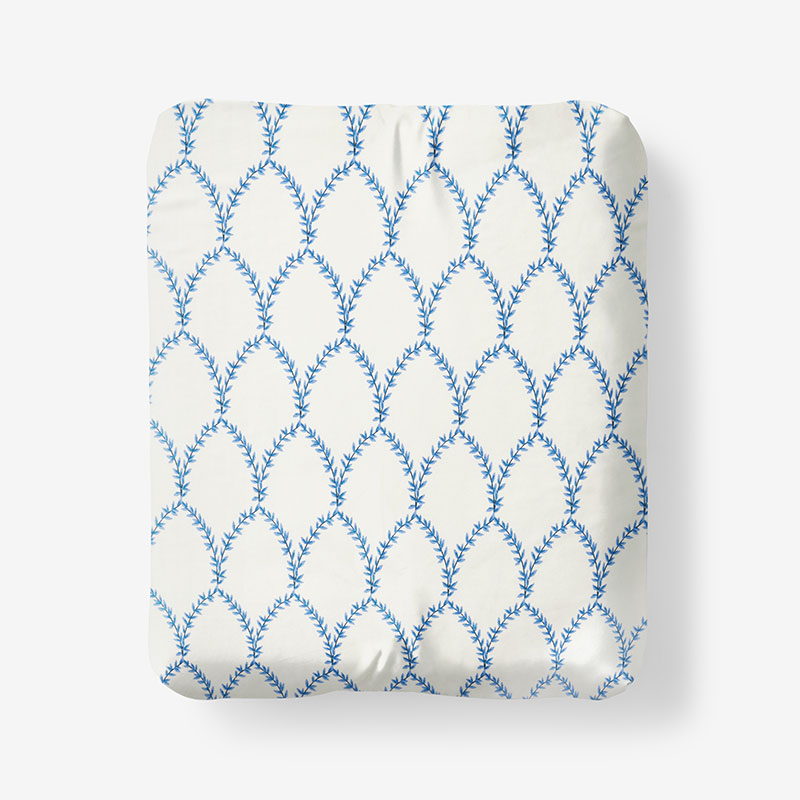 The Company Store Laurel Classic Smooth Sateen Fitted Bed Sheet In Blue/ivory