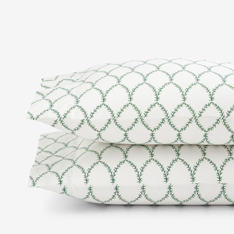 The Company Store Laurel Classic Smooth Sateen Pillowcase Set In Green/ivory