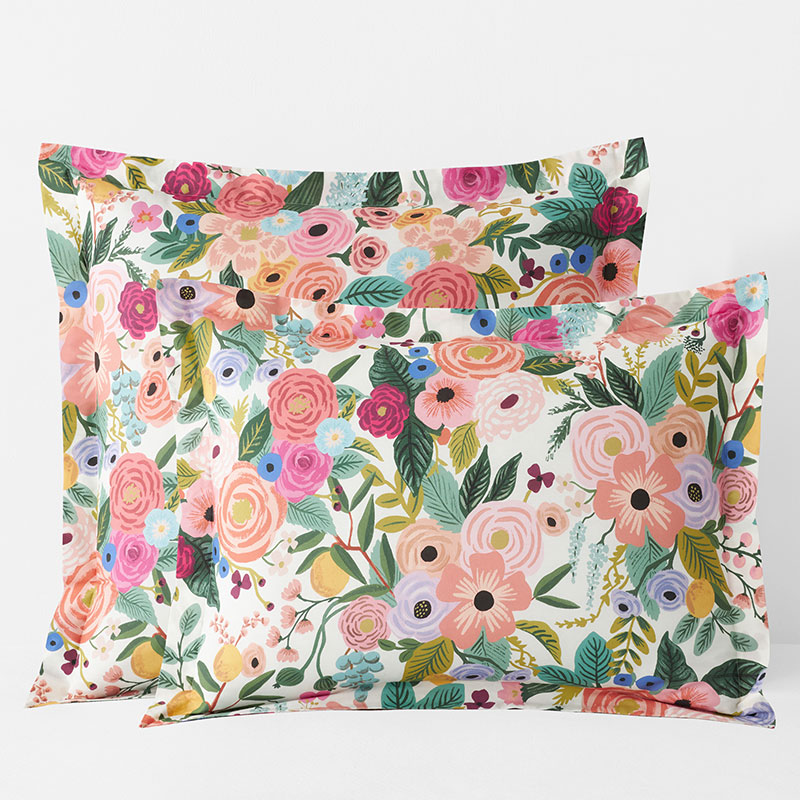 The Company Store Garden Party Classic Cool Percale Sham In Green/pink