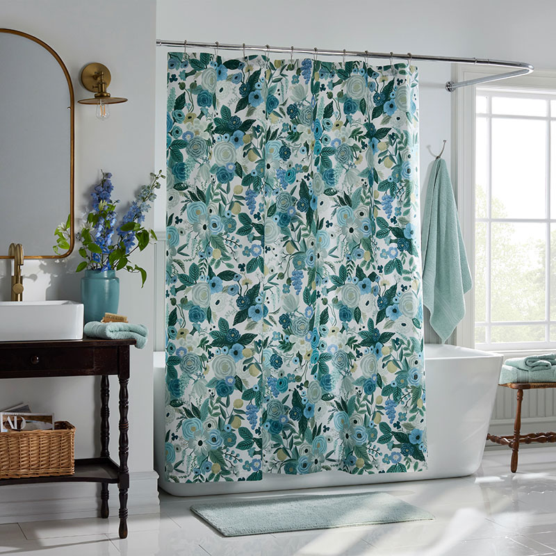 The Company Store Garden Party Classic Cool Cotton Percale Shower Curtain In Blue/green/teal