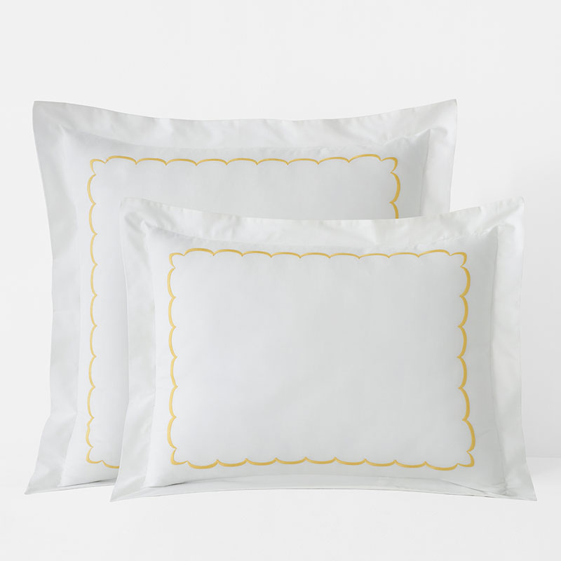 The Company Store Scallop Embroidered Premium Cool Egyptian Percale Sham In White/yellow