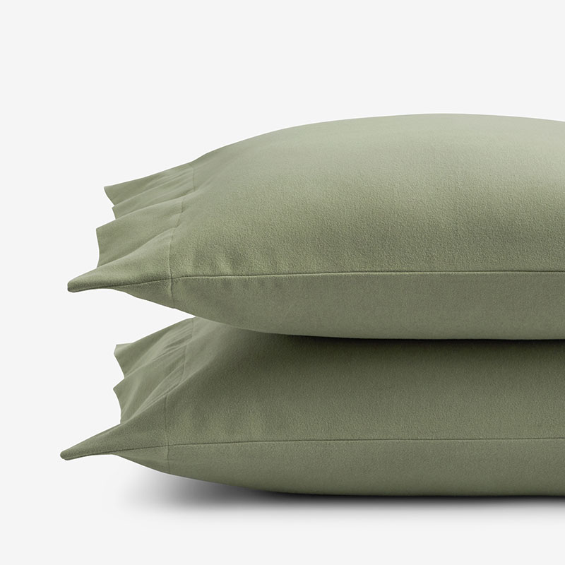 The Company Store Classic Ultra-cozy Cotton Velvet Cotton Flannel Pillowcase Set In Willow Green