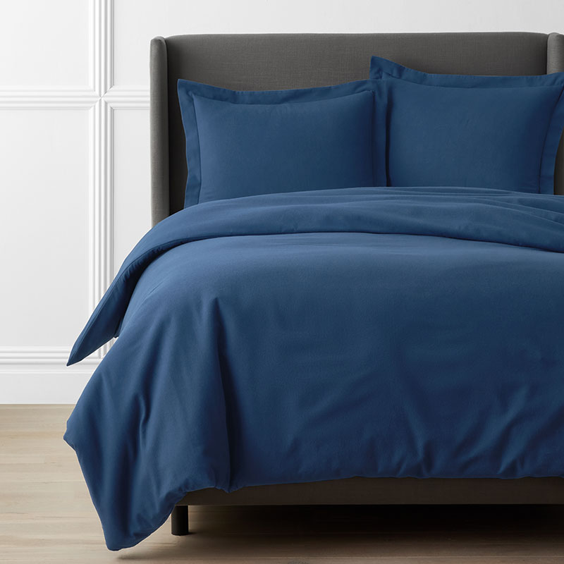 The Company Store Classic Ultra-cozy Cotton Velvet Cotton Flannel Solid Duvet Cover In Slate Blue