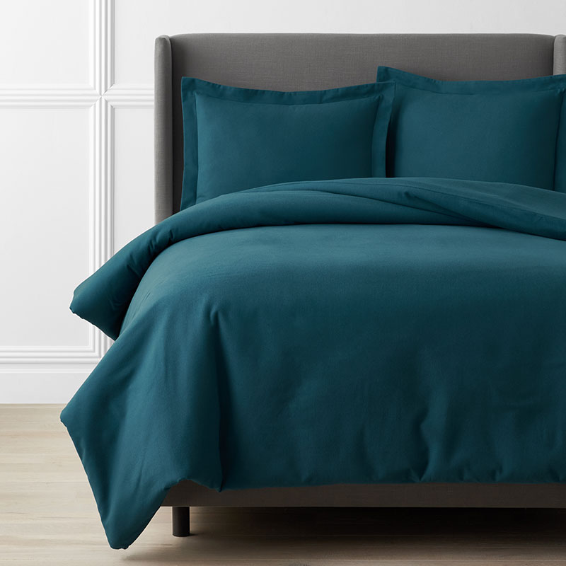 The Company Store Classic Ultra-cozy Cotton Velvet Cotton Flannel Solid Duvet Cover In Teal/turquoise Blue