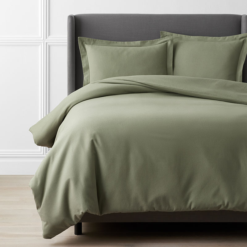 The Company Store Classic Ultra-cozy Cotton Velvet Cotton Flannel Solid Duvet Cover In Willow Green