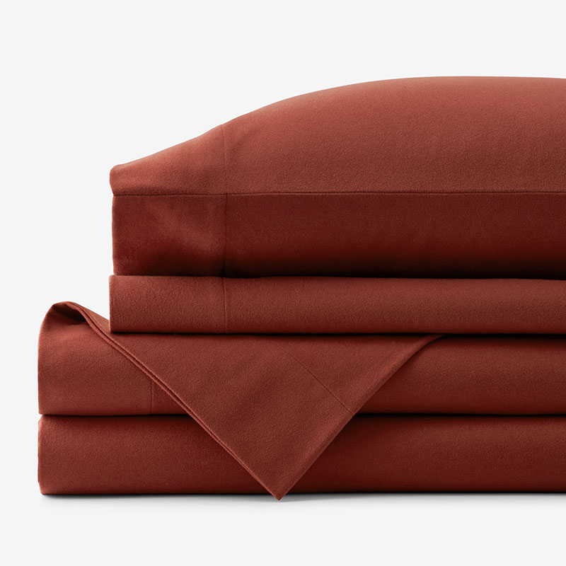 The Company Store Classic Ultra-cozy Cotton Velvet Cotton Flannel Bed Sheet Set In Orange/coral/red