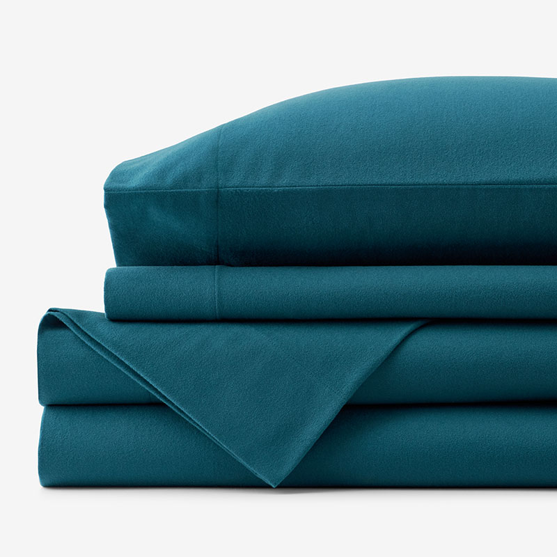 The Company Store Classic Ultra-cozy Cotton Velvet Cotton Flannel Bed Sheet Set In Teal/turquoise Blue